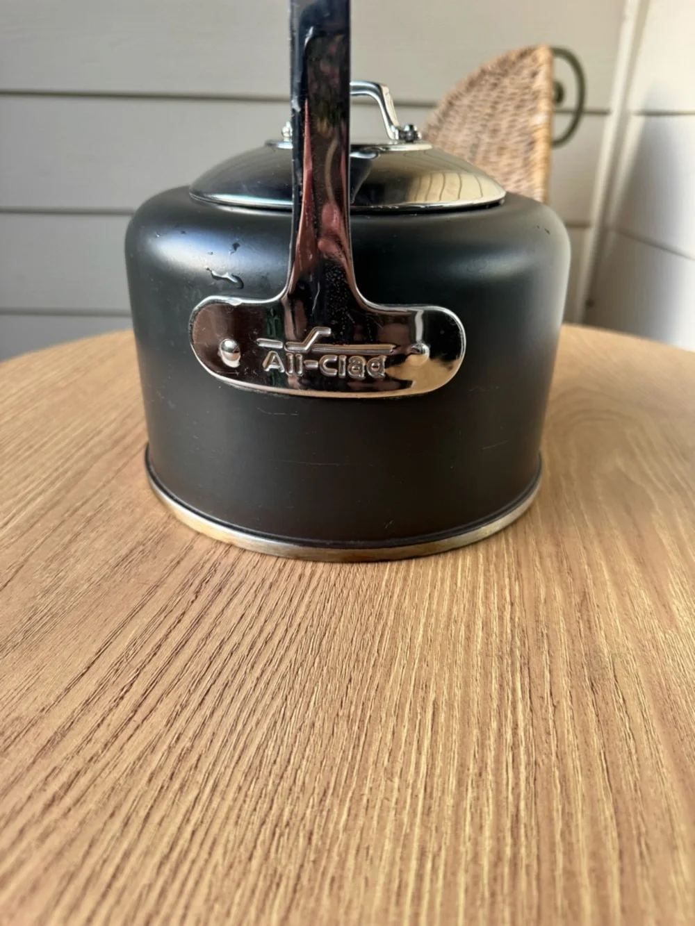 ALL CLAD Teakettle with Chrome Handle Charcoal Grey Whistling